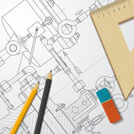 Technische Blaupausen und moderne Industrieanlagen